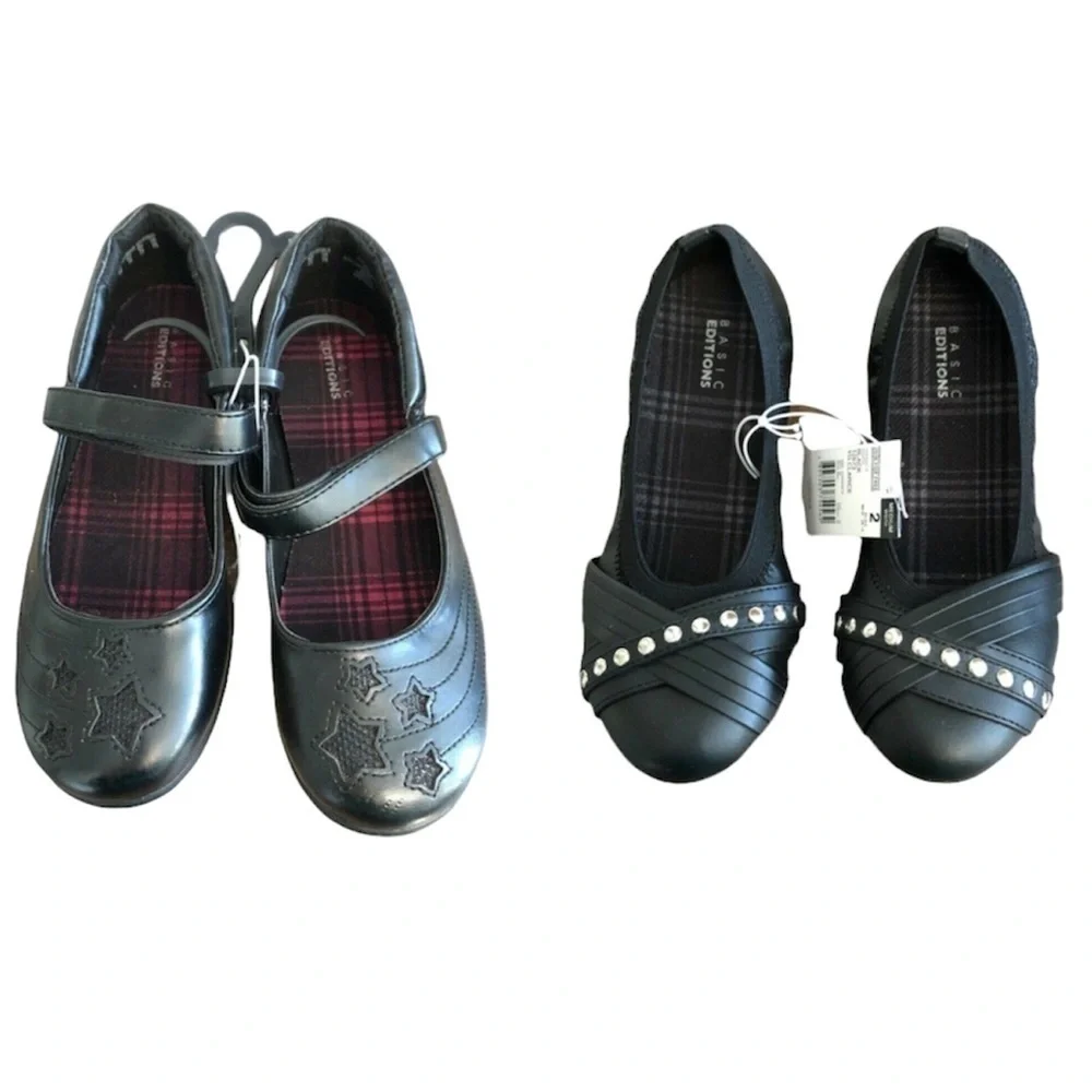 BASIC EDITIONS Shoe Bundle Girls Size 2M/3M Black Mary Jane Style Flats Bundle